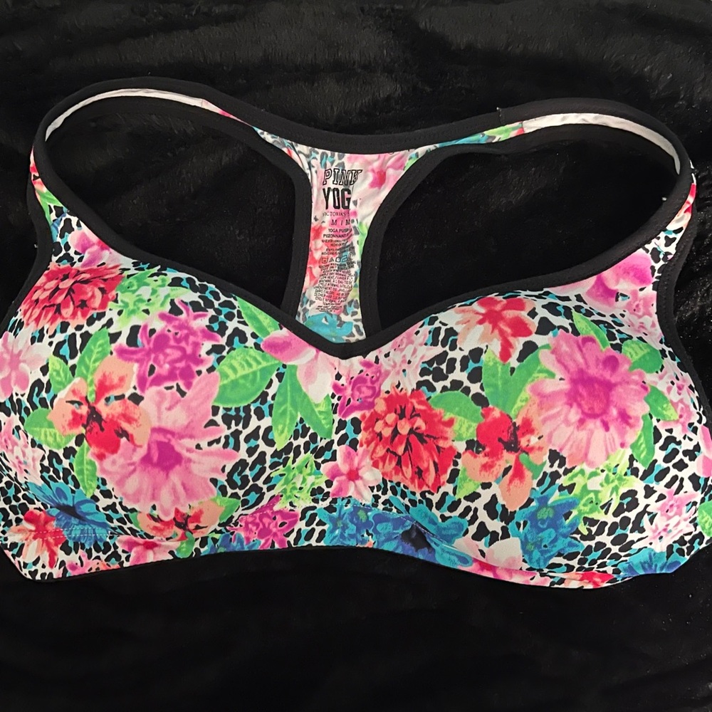 Preloved PINK yoga sports bra. Medium. Beautiful multi color